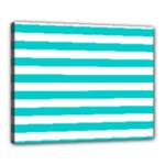 Horizontal Stripes - White and Cyan Canvas 20  x 16  (Stretched)