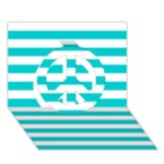 Horizontal Stripes - White and Cyan Peace Sign 3D Greeting Card (7x5)