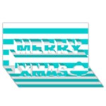 Horizontal Stripes - White and Cyan Merry Xmas 3D Greeting Card (8x4)