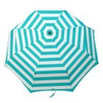 Horizontal Stripes - White and Cyan Folding Umbrella