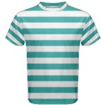 Horizontal Stripes - White and Verdigris Men s Cotton Tee