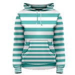 Horizontal Stripes - White and Verdigris Women s Pullover Hoodie