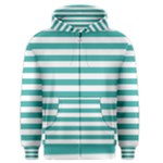 Horizontal Stripes - White and Verdigris Men s Zipper Hoodie