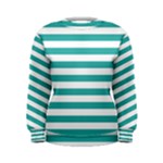 Horizontal Stripes - White and Verdigris Women s Sweatshirt
