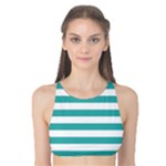 Horizontal Stripes - White and Verdigris Tank Bikini Top