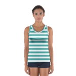 Horizontal Stripes - White and Verdigris Women s Sport Tank Top