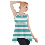 Horizontal Stripes - White and Verdigris Side Drop Tank Tunic