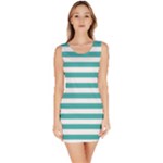 Horizontal Stripes - White and Verdigris Bodycon Dress