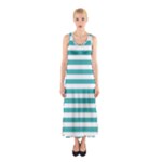 Horizontal Stripes - White and Verdigris Full Print Maxi Dress