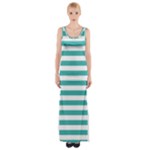 Horizontal Stripes - White and Verdigris Maxi Thigh Split Dress