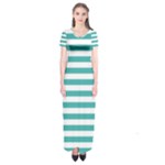 Horizontal Stripes - White and Verdigris Short Sleeve Maxi Dress