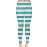 Horizontal Stripes - White and Verdigris Women s Leggings