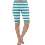 Horizontal Stripes - White and Verdigris Cropped Leggings