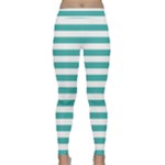 Horizontal Stripes - White and Verdigris Yoga Leggings