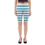 Horizontal Stripes - White and Verdigris Yoga Cropped Leggings
