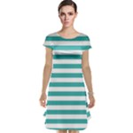 Horizontal Stripes - White and Verdigris Cap Sleeve Nightdress