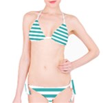 Horizontal Stripes - White and Verdigris Bikini Set