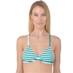 Horizontal Stripes - White and Verdigris Reversible Tri Bikini Top