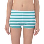 Horizontal Stripes - White and Verdigris Boyleg Bikini Bottoms
