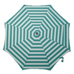 Horizontal Stripes - White and Verdigris Hook Handle Umbrella (Medium)