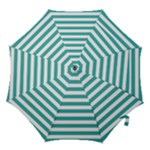 Horizontal Stripes - White and Verdigris Hook Handle Umbrella (Large)
