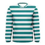 Horizontal Stripes - White and Teal Men s Long Sleeve T-shirt