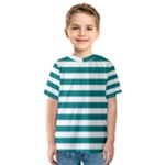 Horizontal Stripes - White and Teal Kid s Sport Mesh Tee