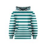 Horizontal Stripes - White and Teal Kid s Pullover Hoodie