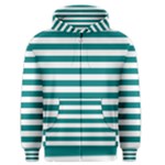 Horizontal Stripes - White and Teal Men s Zipper Hoodie