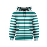 Horizontal Stripes - White and Teal Kid s Zipper Hoodie