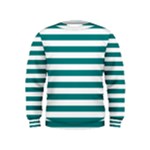 Horizontal Stripes - White and Teal Kid s Sweatshirt