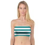 Horizontal Stripes - White and Teal Bandeau Top
