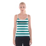 Horizontal Stripes - White and Teal Spaghetti Strap Top