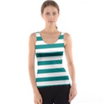 Horizontal Stripes - White and Teal Tank Top