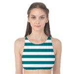 Horizontal Stripes - White and Teal Tank Bikini Top