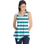 Horizontal Stripes - White and Teal Sleeveless Tunic
