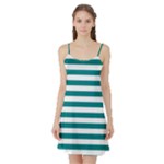Horizontal Stripes - White and Teal Satin Night Slip
