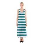 Horizontal Stripes - White and Teal Full Print Maxi Dress