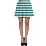 Horizontal Stripes - White and Teal Skater Skirt
