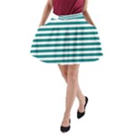 Horizontal Stripes - White and Teal A-Line Pocket Skirt