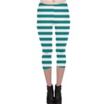 Horizontal Stripes - White and Teal Capri Leggings