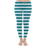 Horizontal Stripes - White and Teal Winter Leggings