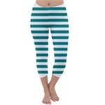 Horizontal Stripes - White and Teal Capri Winter Leggings
