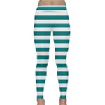 Horizontal Stripes - White and Teal Yoga Leggings