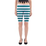 Horizontal Stripes - White and Teal Yoga Cropped Leggings