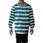 Horizontal Stripes - White and Teal Hooded Wind Breaker (Kids)