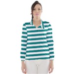 Horizontal Stripes - White and Teal Wind Breaker (Women)