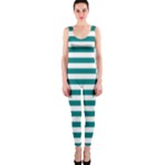 Horizontal Stripes - White and Teal OnePiece Catsuit