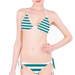 Horizontal Stripes - White and Teal Bikini Set