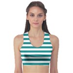Horizontal Stripes - White and Teal Women s Sports Bra